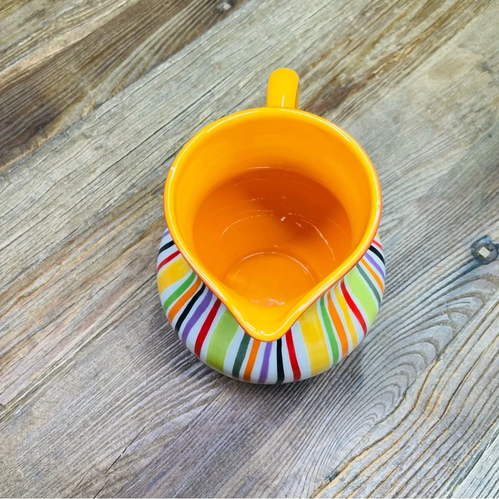CRATE & BARREL Multicolored Striped Ceramic Raya Pitcher